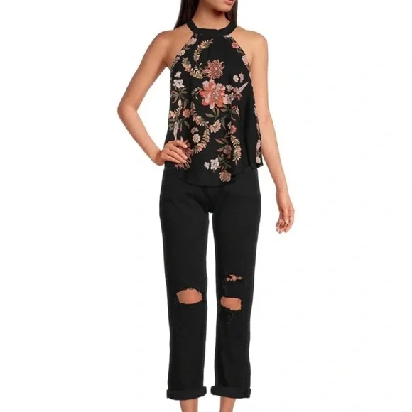 Free People Emily Floral Handkerchief Halter Top Womens Small Mossy Green NWT - Picture 7 of 8